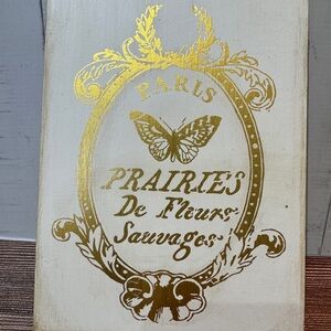 Paris French Cottage Wall Decor Gold Butterfly Sign